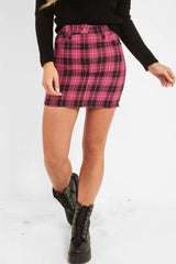 Pink Check High Waist Mini Skirt - Lyra-Skirts