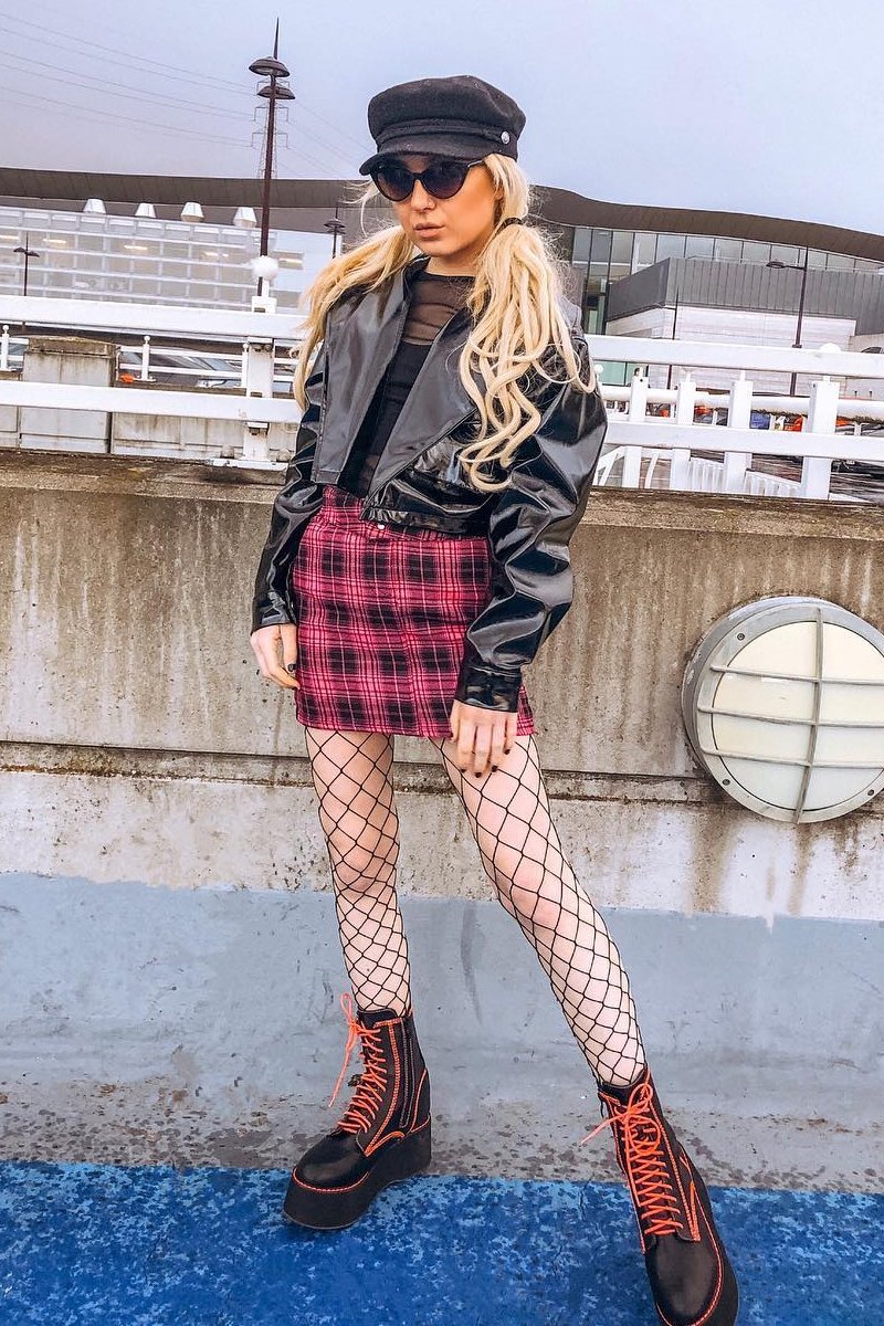Pink Check High Waist Mini Skirt - Lyra-Skirts