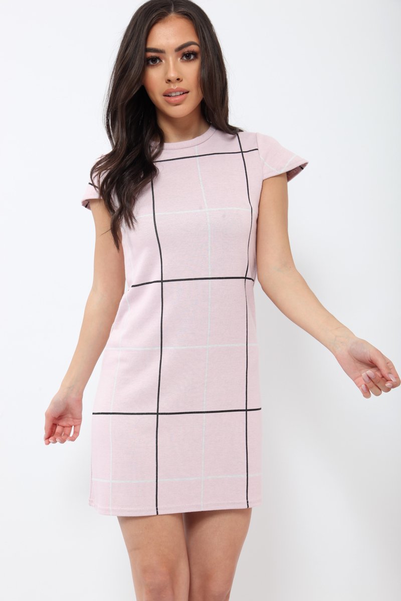 Pink Check Print Mini Dress - Lorna-Dresses
