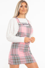 Pink Check Ring Detail Pinafore Dress - Blaire-Dresses
