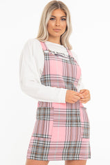 Pink Check Ring Detail Pinafore Dress - Blaire-Dresses