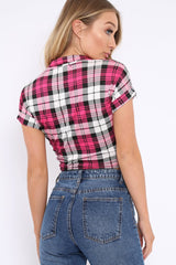 Pink Check Tie Front Shirt - Marsha-Tops