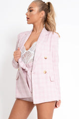 Pink Check Woven Blazer - Akeira-Jackets