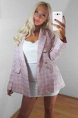Pink Check Woven Blazer - Akeira-Jackets
