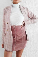 Pink Check Woven Blazer - Akeira-Jackets