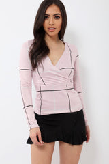 Pink Check Wrap Front Top - Robyn-Tops