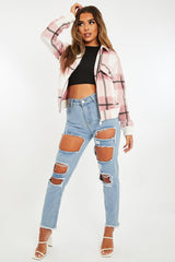 Pink Check Zip Front Bomber Jacket - Luna-Jackets