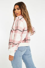 Pink Check Zip Front Bomber Jacket - Luna-Jackets
