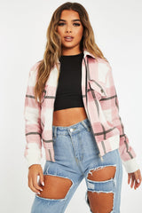Pink Check Zip Front Bomber Jacket - Luna-Jackets