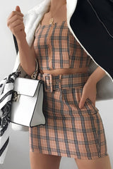 Pink Check Zip Front Bralet Belted Skirt Co-Ord - Cherise-Co-ords