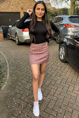 Pink Checked Bodycon Mini Skirt - Adaya-Skirts