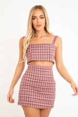 Pink Checked Bodycon Mini Skirt - Adaya-Skirts