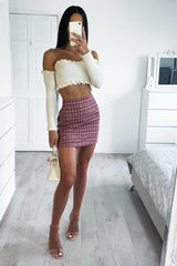 Pink Checked Bodycon Mini Skirt - Adaya-Skirts