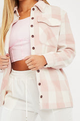 Pink Checked Brushed Shacket - Brissa-Shacket