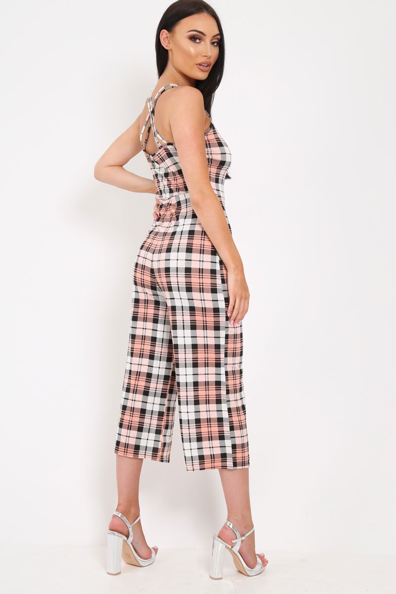 Pink Checked Button Front Jumpsuit - Lillier-Jumpsuits