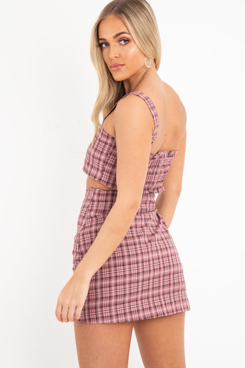 Pink Checked Crop Top - Bianka-Crop Tops