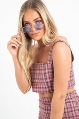 Pink Checked Crop Top - Bianka-Crop Tops