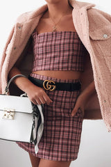 Pink Checked Crop Top - Bianka-Crop Tops