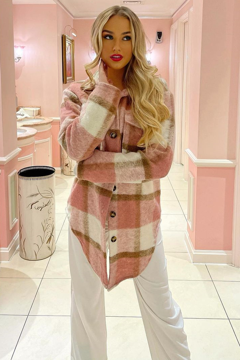 Pink Checked Pocket Front Shacket | Shackets | Rebellious Fashion
