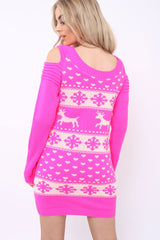 Pink Christmas Print Jumper Dress - Kleo-Dresses