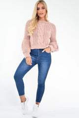 Pink Chunky Knit Balloon Sleeve Jumper - Rielynn-Jumper