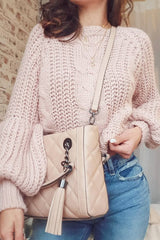 Pink Chunky Knit Balloon Sleeve Jumper - Rielynn-Jumper