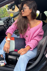 Pink Chunky Knit Button Up Crop Cardigan - Elly-Cardigans