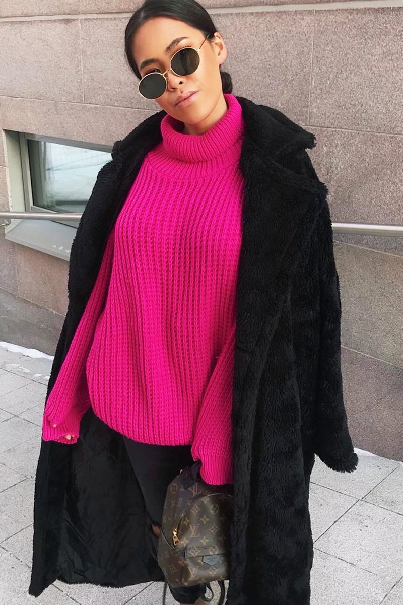 Pink Chunky Knit Jumper Dress - Maci-Dresses