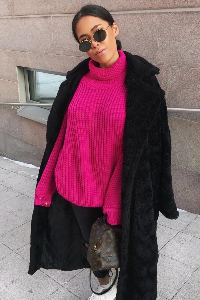 Pink Chunky Knit Jumper Dress - Maci-Dresses