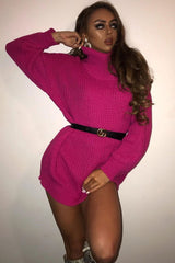 Pink Chunky Knit Jumper Dress - Maci-Dresses