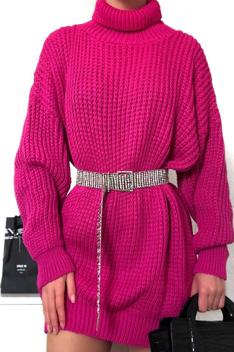 Pink Chunky Knit Jumper Dress - Maci-Dresses