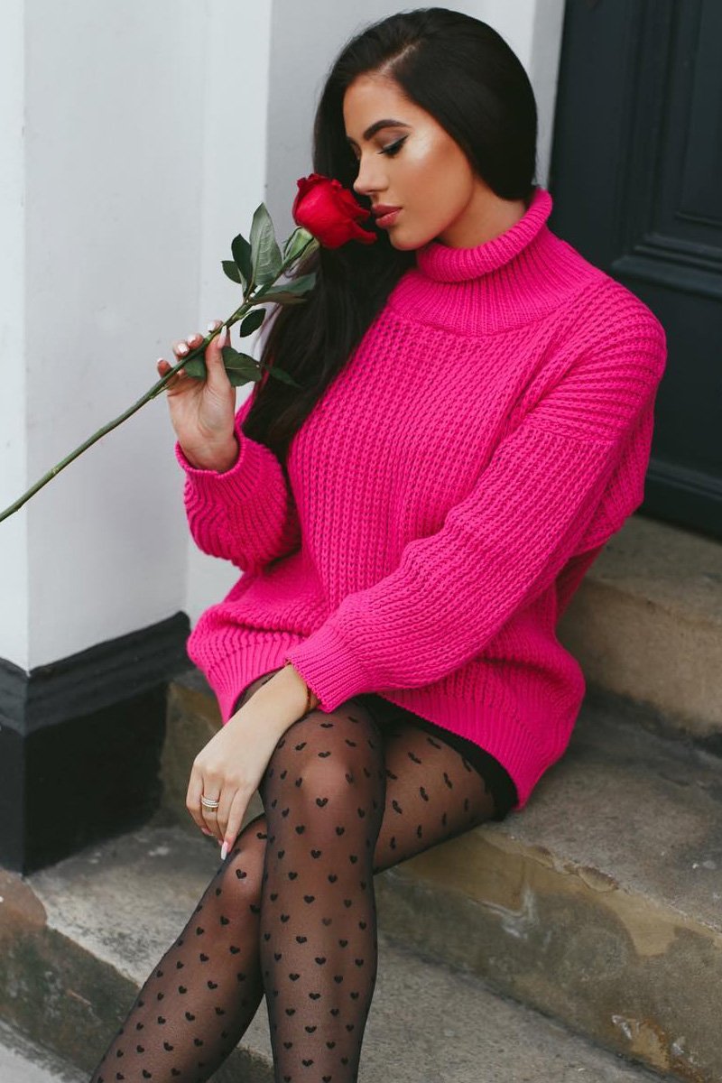 Pink Chunky Knit Jumper Dress - Maci-Dresses