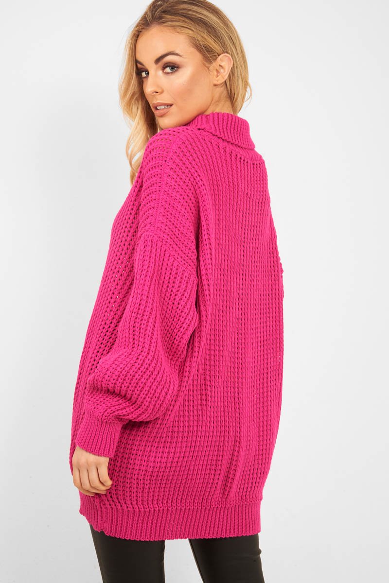 Pink Chunky Knit Jumper Dress - Maci-Dresses