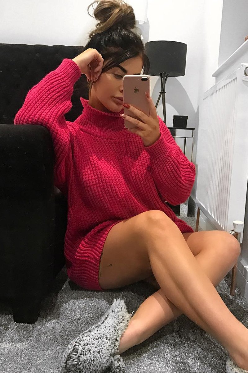 Pink Chunky Knit Jumper Dress - Maci-Dresses