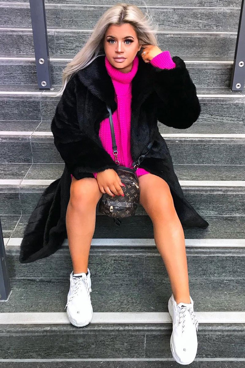 Pink Chunky Knit Jumper Dress - Maci-Dresses