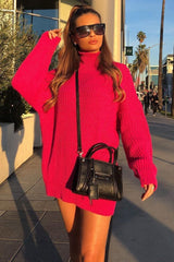 Pink Chunky Knit Jumper Dress - Maci-Dresses