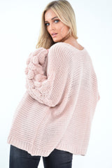 Pink Chunky Knit Oversized Cardigan - Eaden-Cardigans