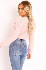 Pink Chunky Knit Puff Sleeve Jumper - Hannahmae-Jumper