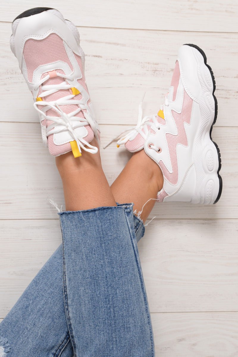 Pink Chunky Lace Up Trainers - Dita-Trainers
