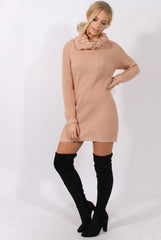 Pink Chunky Turtleneck Knit Jumper Dress - Cloe-Jumper