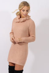 Pink Chunky Turtleneck Knit Jumper Dress - Cloe-Jumper