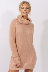 Pink Chunky Turtleneck Knit Jumper Dress - Cloe-Jumper
