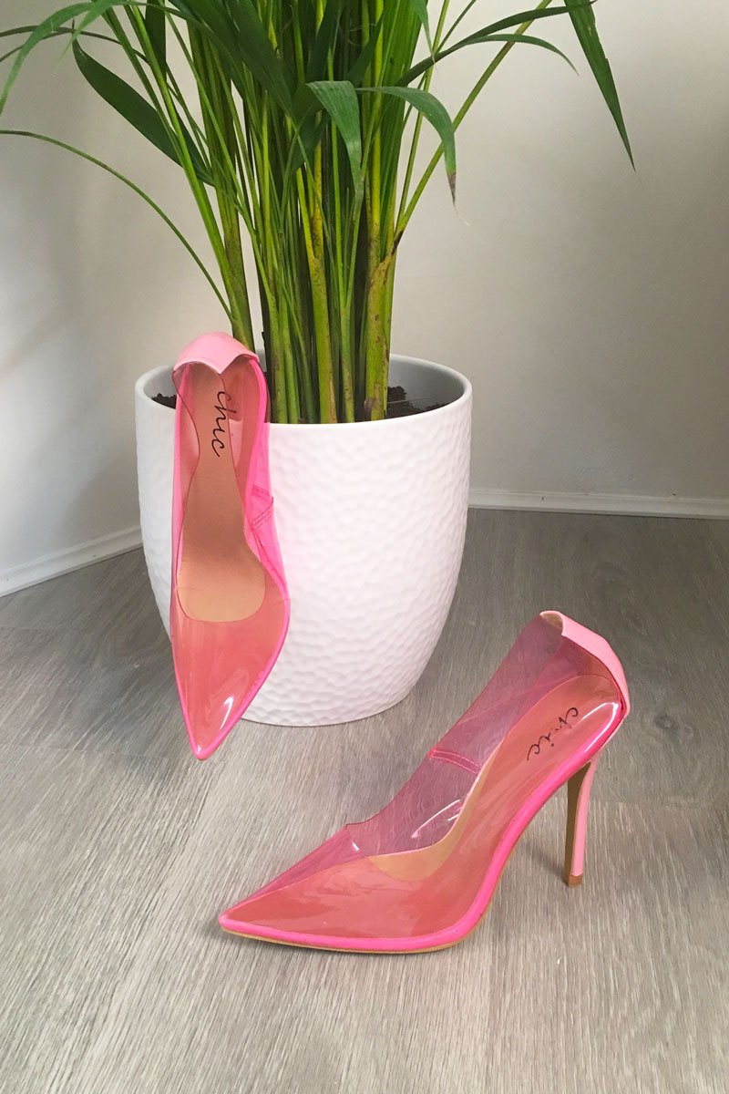 Pink Clear Pointed Toe Heels - Fernanda-Heels