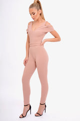 Pink Cold Shoulder Cut Out Jumpsuit - Pria-Jumpsuits