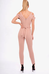 Pink Cold Shoulder Cut Out Jumpsuit - Pria-Jumpsuits