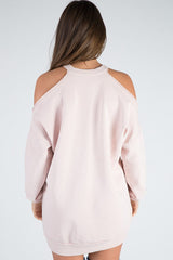 Pink Cold Shoulder Distressed Jumper Dress - Kylie-Jumper