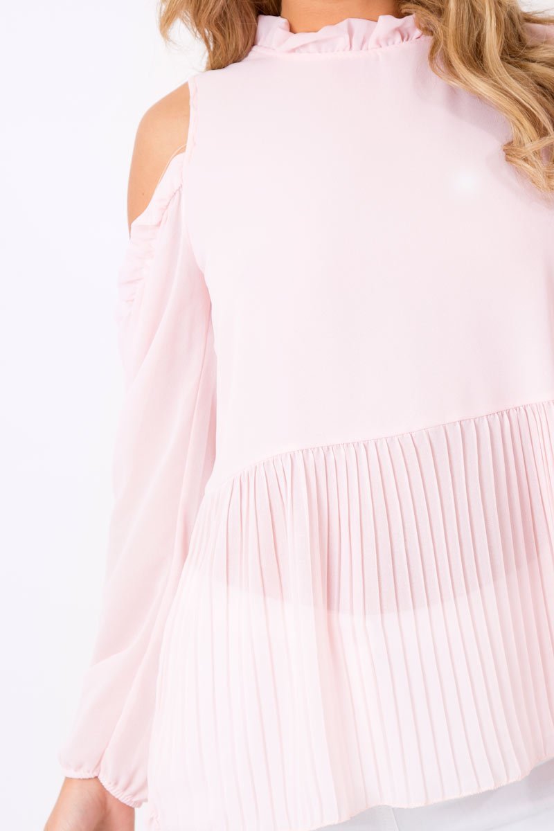 Pink Cold Shoulder Frill Top - Sophie-Tops