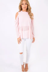 Pink Cold Shoulder Frill Top - Sophie-Tops