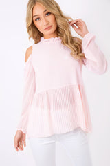 Pink Cold Shoulder Frill Top - Sophie-Tops