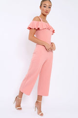Pink Cold Shoulder Jumpsuit - Linora-Jumpsuits